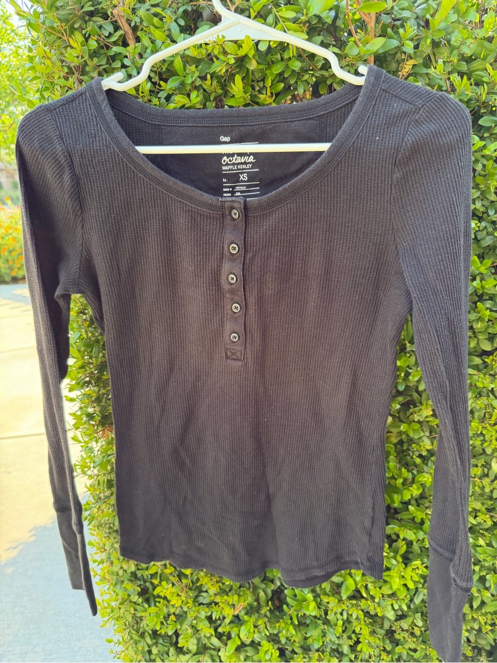 GAP Black Waffle Henley Long-Sleeve Top